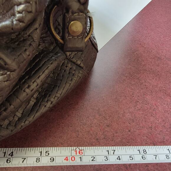 Aleya New York Genuine Woven Leather Brown Shoulder Purse Bag Vintage Travel - Picture 7 of 12